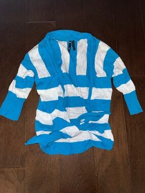 take out Blue and White Striped Open Cardigan